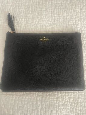 kate spade Black Leather Wristlet Pouch with Gold Hardware